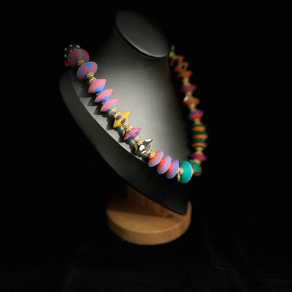 Vintage Vibrant Painted Wooden Beaded Necklace